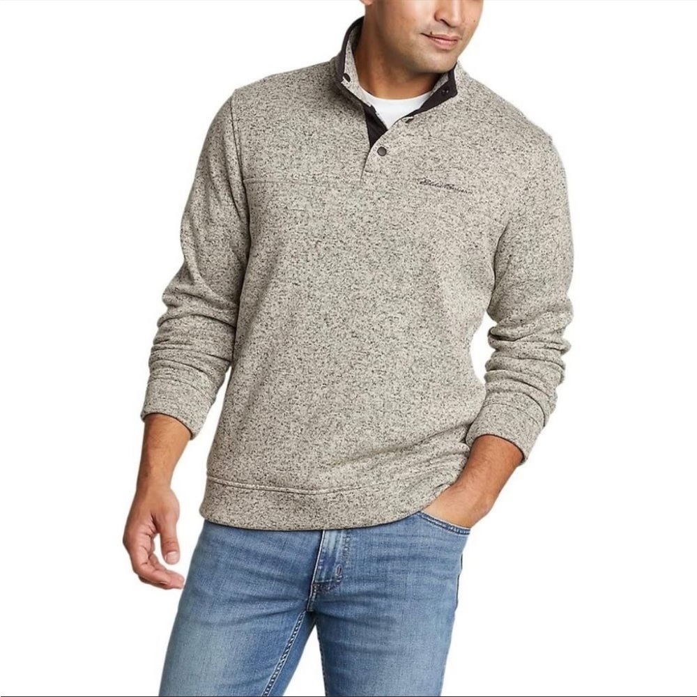 Eddie Bauer Men’s Snap Radiator Fleece Sweater Jacket light grey